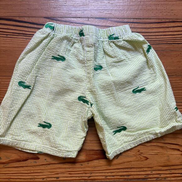 Smockadot Kids green white seersucker alligator embroidered boys shorts SIZE 3T - Picture 1 of 4